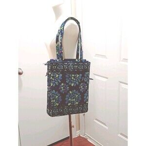 Vera Bradley Padded Laptop Travel Tote Shoulder Bag  Indigo Pop Floral Print